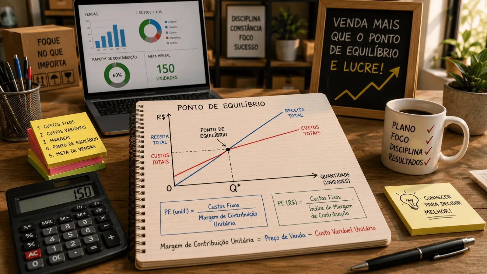 Ponto de equilíbrio: o que é e como calcular passo a passo (com exemplo prático)